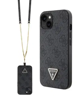 Puzdrá na mobilné telefóny Zadný kryt s popruhom Guess PU 4G Strass Triangle Metal Logo pre iPhone 15, čierna 57983116654
