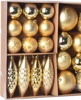 Vianočné dekorácie Kinekus Zlatá vianočná guľa + cencúle / šišky, plastové, sada 31 ks