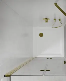 Vane MEXEN/S - Sprchovací kút zalamovací Lima 90x90, číre sklo, zlatý + vanička 856-090-090-50-00-4010