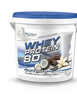 Proteíny 76 - 85 % Whey Protein 80 - Grand Nutrition 3 x 1000 g Čoko+Kokos+Vanilka