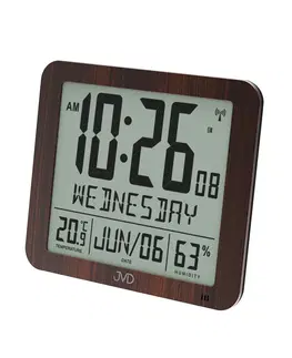 Hodiny Rádiom riadené digitálne hodiny s budíkom JVD hnedé DH9335.2, 25cm