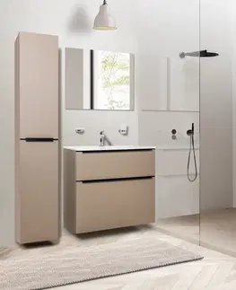 Kúpeľňový nábytok MEREO - Mailo, kúpeľňová skrinka s umývadlom z liateho mramoru 81 cm, šedý kameň, čierne madlo CN551MB