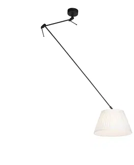 Zavesne lampy Závesná lampa s nariaseným tienidlom 35cm krémová - Blitz I čierna