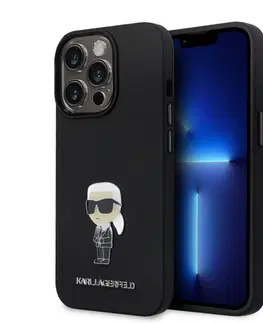 Puzdrá na mobilné telefóny Zadný kryt Karl Lagerfeld Liquid Silicone Metal Ikonik pre Apple iPhone 15 Pro, čierna 57983116849
