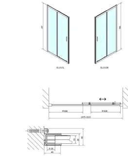Sprchovacie kúty POLYSAN - EASY sprchové dvere 1500, číre sklo EL1515
