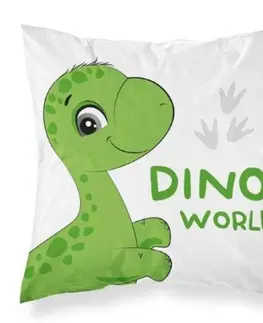Vankúše Návlek bavlnený pre deti, Dino world, zelený, 40 x 40 cm