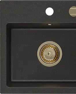 Kuchynské drezy MEXEN/S MEXEN/S - Milo granitový drez 1 435 x 410 mm, čierna/zlatý metalik, + zlatý sifón 6505441000-75-G
