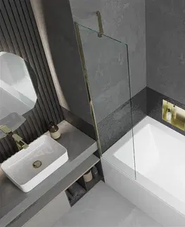 Sprchové dvere MEXEN/S - Cube obdĺžniková vaňa 180 x 80 cm s panelom + vaňová zástena 50 cm, transparent, zlatá 550518080X9505000050