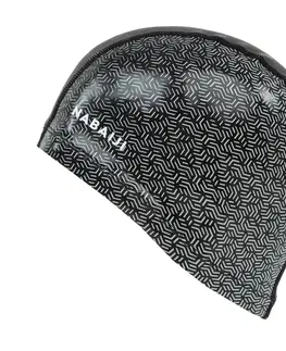 čiapky Plavecká látková čiapka so silikónovým záterom veľkosť L čierna s potlačou