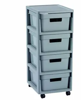 Úložné boxy Curver Polica so zásuvkami INFINITY 4 x 11 l, sivá
