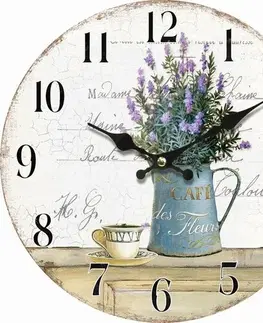 Hodiny Drevené nástenné hodiny Lavender café, pr. 34 cm 