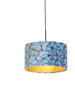 Zavesne lampy Závesná lampa s velúrovým odtieňom motýle so zlatom 35 cm - Combi