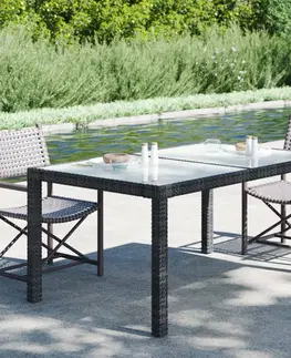 Záhradné stoly Záhradný stôl 150x90x75 cm sklo / polyratan Dekorhome Biela / priehľadná