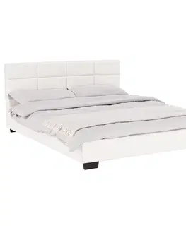 Postele Manželská posteľ s roštom, 160x200, biela ekokoža, MIKEL