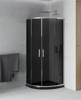 Vane MEXEN/S - Rio štvrťkruhový sprchovací kút 70 x 70, grafit, chróm + vanička so sifónom Flat, čierny 863-070-070-01-40-4170