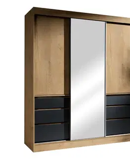 Šatníkové skrine Skriňa s posúvacími dverami, dub lefkas/čierna, 180, ROMUALDA