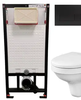 Záchody DEANTE Podstavný rám, pre závesné WC misy + SLIM tlačidlo černé + WC CERSANIT DELFI + SOFT SEDADLO CST_WC01 N51P DE2