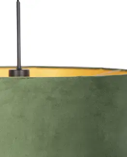 Zavesne lampy Závesné svietidlo s velúrovým odtieňom zelené so zlatou 50 cm - Combi