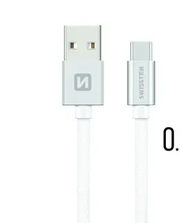 Dáta príslušenstvo Dátový kábel Swissten textilný s USB-C konektorom a podporou rýchlonabíjania, strieborný 71521103
