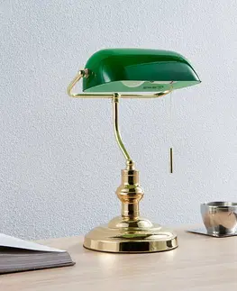 Stolové lampy Lindby Bankárska lampa Milenka leštená mosadz