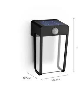 Solárne svetlá so senzorom pohybu Philips Solárne nástenné svietidlo Philips LED Shroud, čierne/čierne, senzor