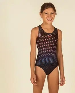 plávanie Dievčenské plavky Splashback jednodielne čierne s hviezdičkami
