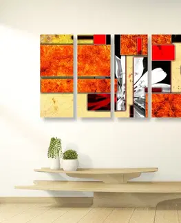 Obrazy kvetov 5-dielny obraz oranžová kvetinová abstrakcia