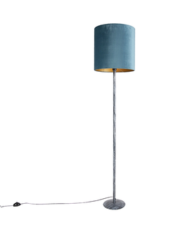 Stojace lampy Stojaca lampa starožitný šedý velúrový odtieň modrá 40 cm - Simplo