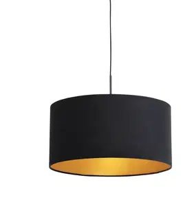 Zavesne lampy Závesné svietidlo s velúrovým tienidlom čierne so zlatým 50 cm - Combi