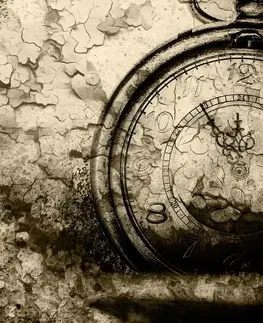 Čiernobiele obrazy Obraz starožitné hodiny v sépiovom prevedení
