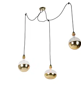 Zavesne lampy Závesná lampa zlatá 3-svetlá vrátane zlatého zrkadla stmievateľného - Cava Luxe