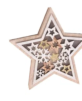 Vianočné dekorácie Drevená hviezda s LED svetlom Stellar, 16 x 15 x 3 cm