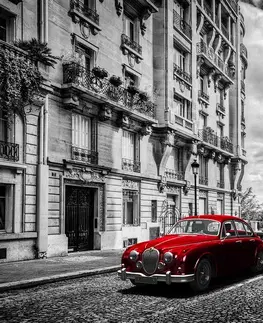 Tapety mestá Fototapeta červené retro auto v Paríži