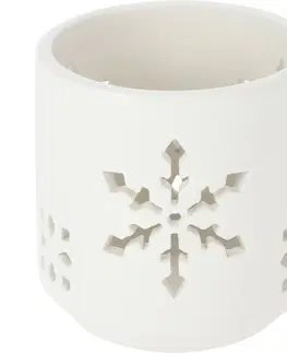 Vianočné dekorácie Cementový svietnik Vločka I biela, 7,8 x 8 cm