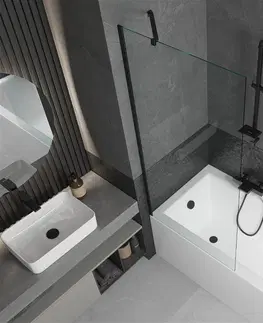 Sprchové dvere MEXEN/S - Cubik obdĺžniková vaňa 160 x 70 cm s panelom + vaňová zástena 80 cm, transparent, čierna 550316070X9508000070
