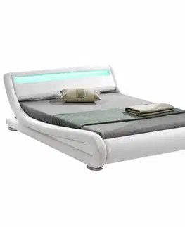 Postele Moderná posteľ s RGB LED osvetlením, biela, 160x200, FILIDA