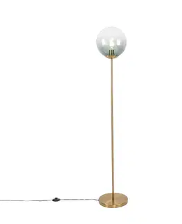 Stojace lampy Art Deco mosadzná podlahová lampa so zeleným sklom - Pallon Mezzi
