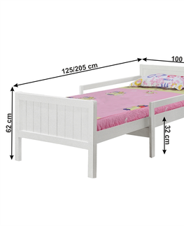 Postele KONDELA Eunika jednolôžková posteľ s nastaviteľnou dĺžkou biela