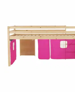Postele Posteľ s PC stolom, borovicové drevo/ružová, 90x200, ALZENA