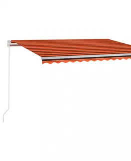 Záhradné markízy Ručne zaťahovacia markíza s LED svetlom 400x300 cm Dekorhome Hnedá / oranžová