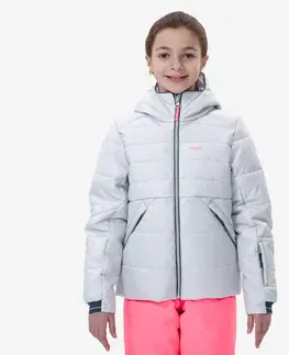 bundy a vesty Detská lyžiarska prešívaná bunda 100 Warm hrejivá a nepremokavá sivá