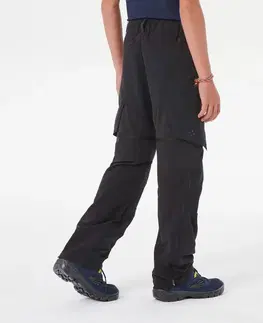 nohavice Detské turistické nohavice MH500 Onezip odopínateľné 7-15 rokov čierne