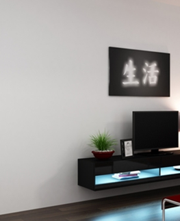 TV stolíky CAMA MEBLE Vigo New 180 tv stolík na stenu čierna / čierny lesk