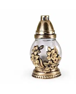 Dekoratívne sviečky Sklenená lampa s plastickým dekorom Kvet, zlatá