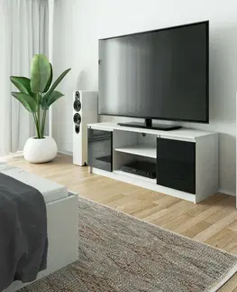 TV stolíky Dizajnový TV stolík ROMANA140, biely / grafitový lesk