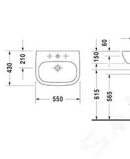 Kúpeľňa DURAVIT - D-Code Umývadlo, 550x430 mm, s prepadom, s otvorom na batériu, biela 23105500002