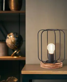 Stolové lampy Brilliant Stolná lampa Tosh s dreveným podstavcom