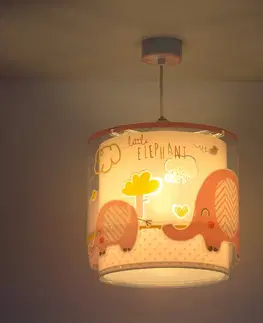 Závesné svietidlá Dalber Detská závesná lampa Little Elephant, 1-svetelná, ružová