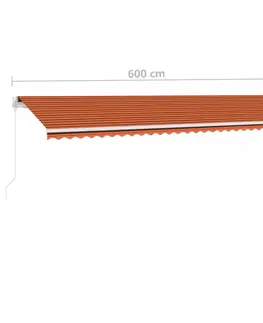 Záhradné markízy Voľne stojaca ručne zaťahovacia markíza 600x300 cm Dekorhome Hnedá / oranžová