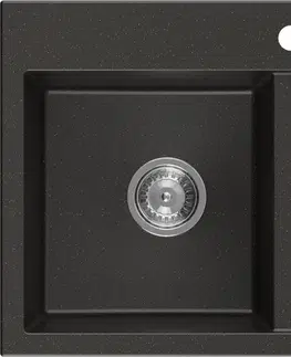 Kuchynské drezy MEXEN MEXEN - Hektor granitový drez 2-bowl 800 x 480 mm, čierna/zlatá metalik, sifón chróm 6521802000-75